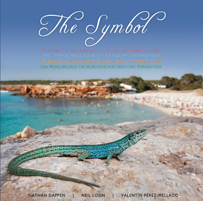 The front cover of our book, The Symbol: Wall Lizards of Ibiza and Formentera.